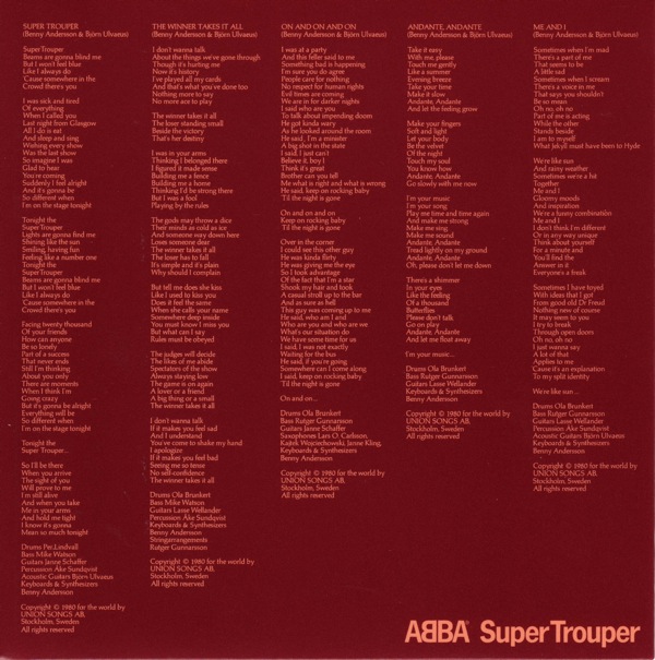 inner sleeve front, Abba - Super Trouper +2